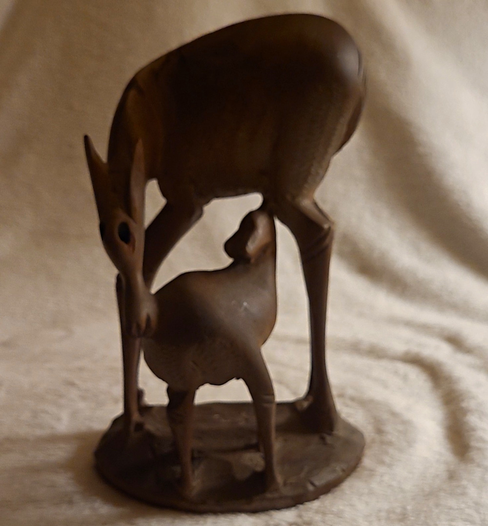Vintage Hand Carved Wooden Deer Antelope Fawn Statue Sculpture Folk Art Figure